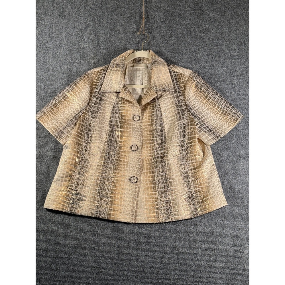 Chicos‎ Snake Print Button Down Short Sleeve Top Animal Print JACKET